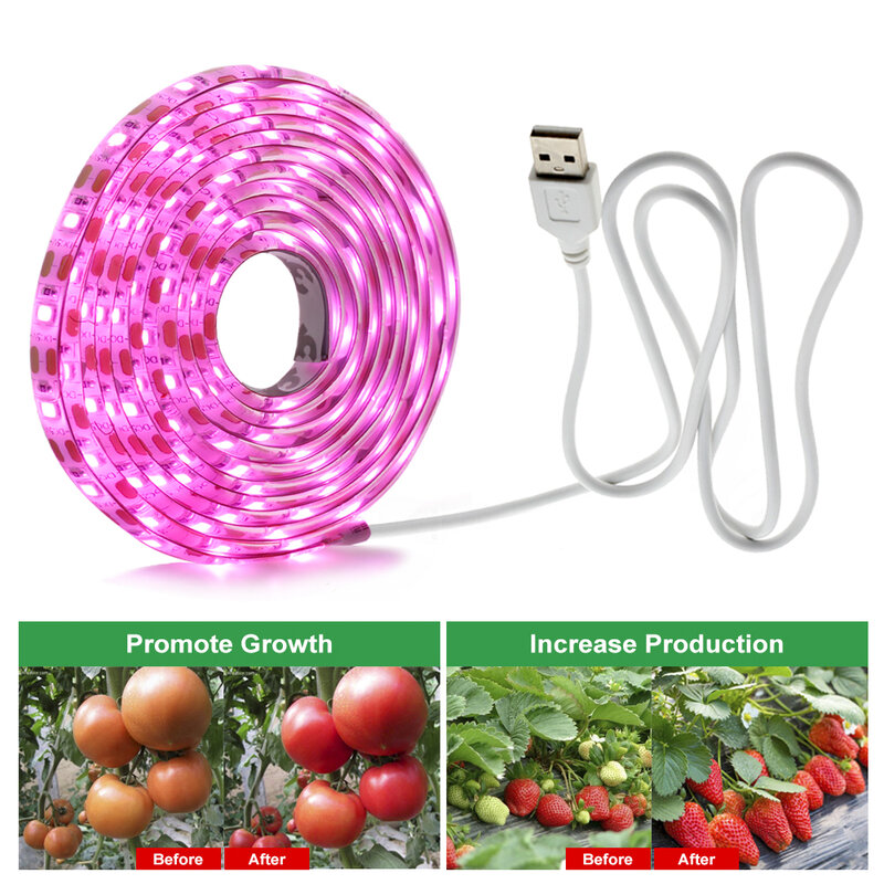 Bande lumineuse de croissance LED USB, 0.5m/1m/2m/3m, SMD 2835, 5v dc, éclairage à spectre complet pour culture de plantes, fleurs et serres