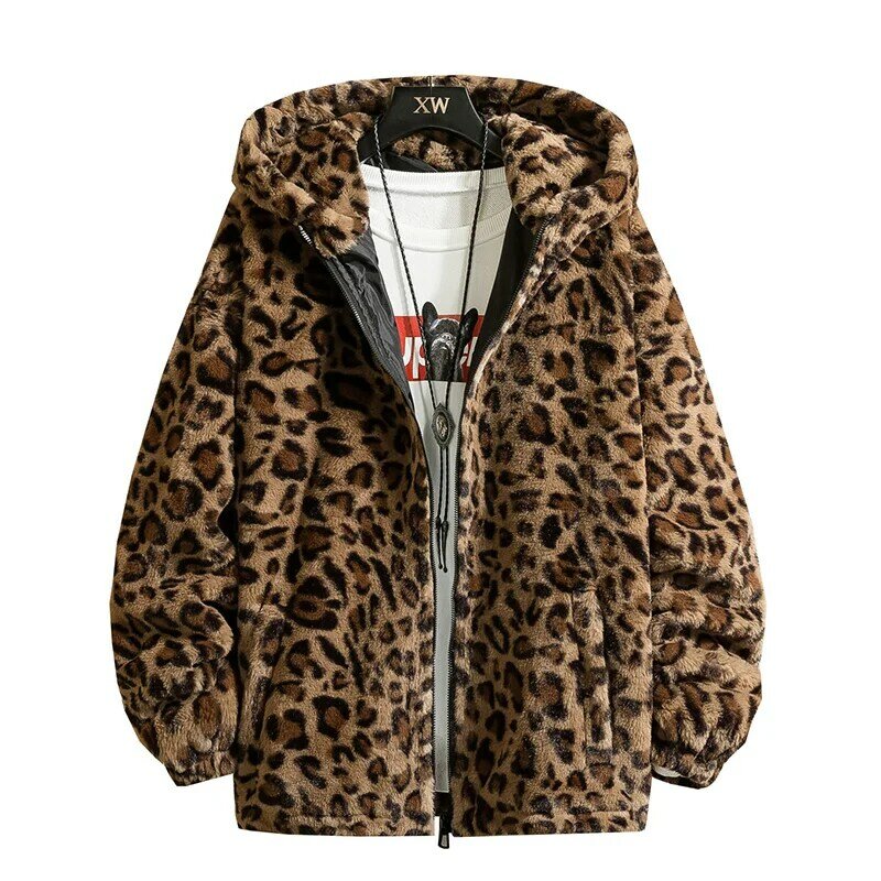 남녀공용 레오파드 프린트 재킷, 루즈하고 편안한 코튼 패딩 재킷, 따뜻한 패션, 가을, 겨울, 2023