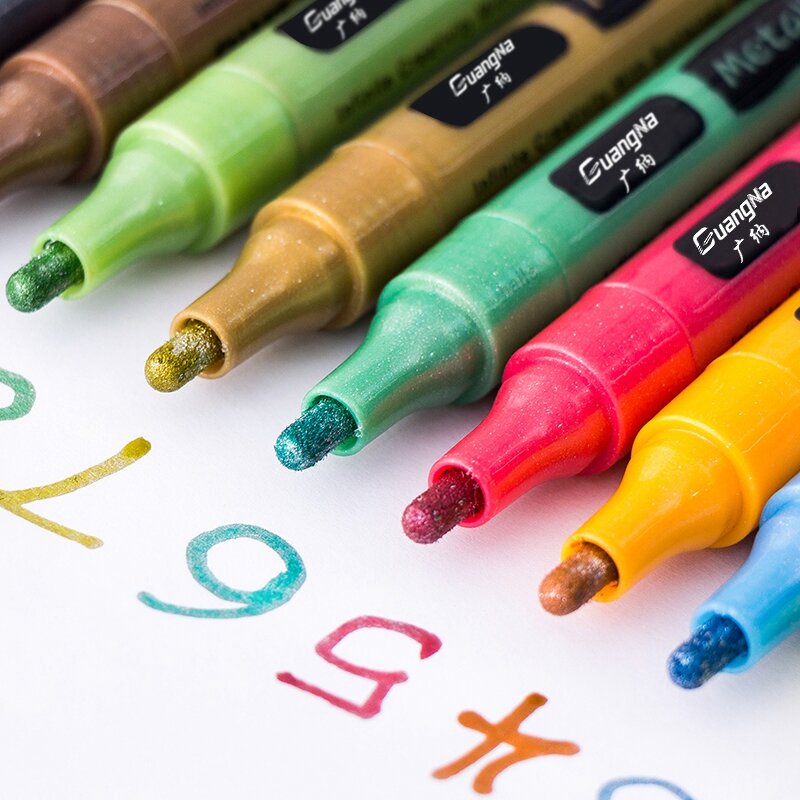 Haile-rotuladores metálicos de colores para pintura, 12 piezas, marcador de arte, escuela, oficina, caligrafía, dibujo, suministros de papelería, 2-3mm