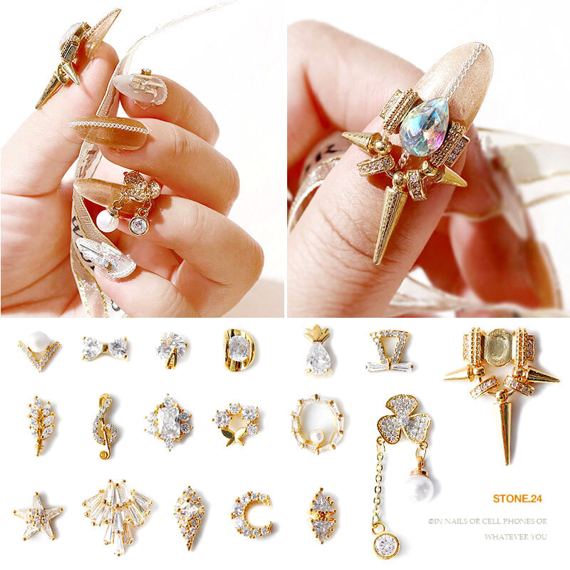 Decoración artística de uñas 3D 1 pieza con piedras de cadena de Metal circonio Strass gemas de diamantes de imitación cristal brillante para manicura