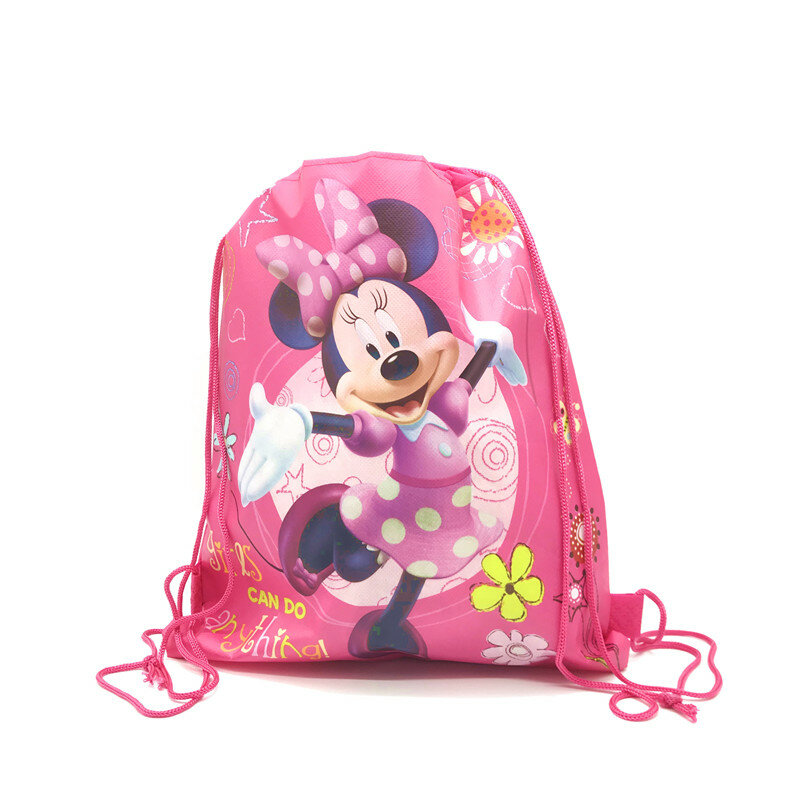 Disney-Sacos de cordão não tecidos para meninos e meninas, mochilas escolares, presentes de aniversário, Minnie, Mickey Mouse, favores, natação, crianças, meninos