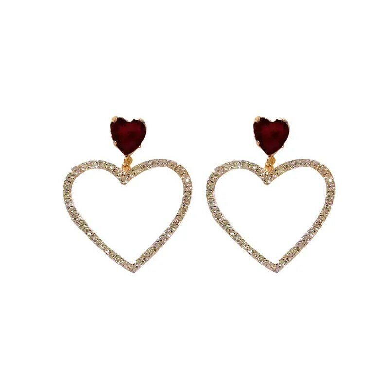 2023 gioielli di moda coreani brillanti orecchini pendenti a cuore vuoto con strass per orecchini di cristallo rosso Vintage da donna per ragazze