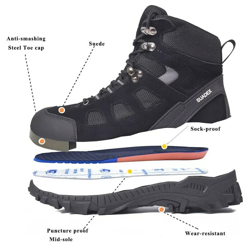SUADEX ผู้ชายการทำงานความปลอดภัยรองเท้า Anti-Smashing อุตสาหกรรมรองเท้าทำงาน Anti-Sand Desert Boot ข้อเท้ากลางแจ้งรองเท้าขนาด EUR 37-48
