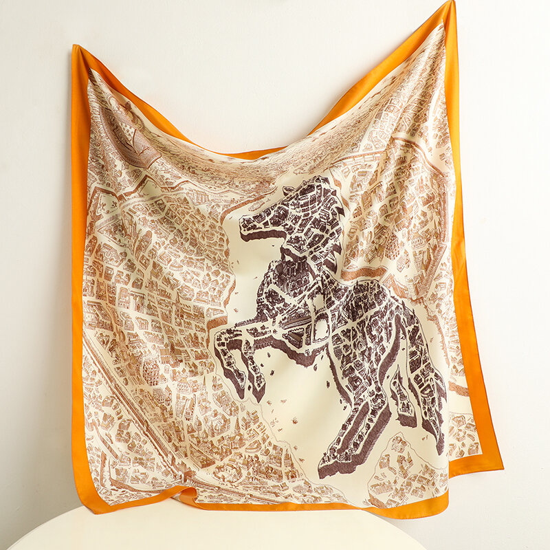 Bufanda cuadrada de sarga para el pelo para mujer, pañuelo de moda con estampado de caballo, Hijab, Foulard, pañuelo suave, 2022