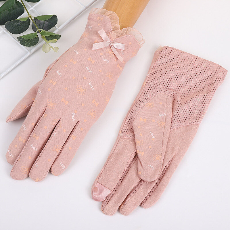 New Summer Women Cotton Sexy Lace Sun Protection Touch Screen Thin Breathable Non-Slip Sunscreen Cycling Drive Etiquette Gloves