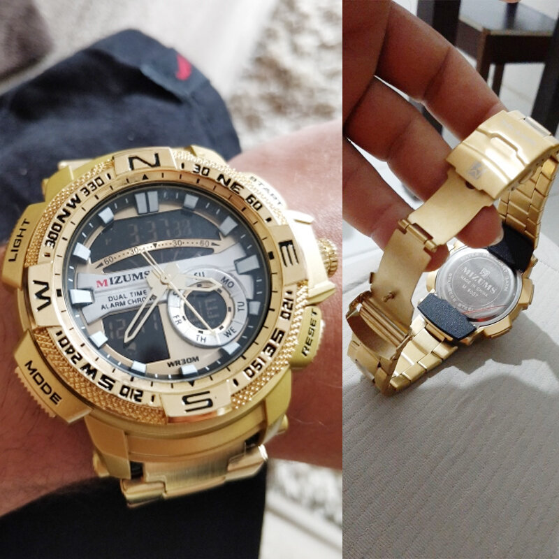 Reloj deportivo de cuarzo para hombre, cronógrafo Digital de acero dorado, resistente al agua hasta 30m, marca de lujo, estilo militar