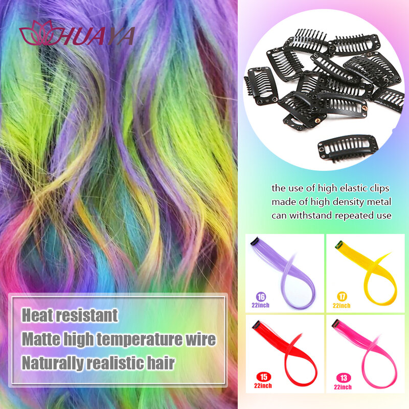 HUAYA extensiones de cabello sintético colorido, hebras de cabello largo y liso, pasadores de Clip, horquillas de pelo falso kanekalons