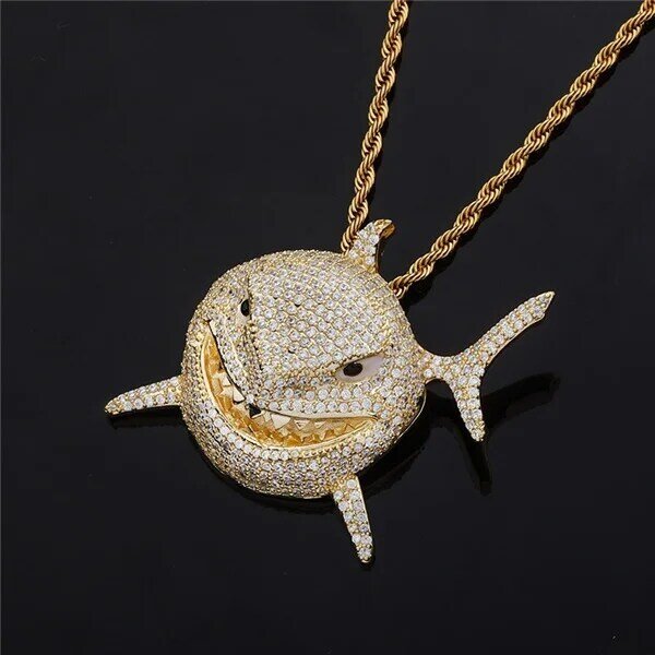 Colgante de lujo con diamantes de imitación de tiburón para hombre y mujer, accesorio de joyería de Hip Hop, regalos de fiesta
