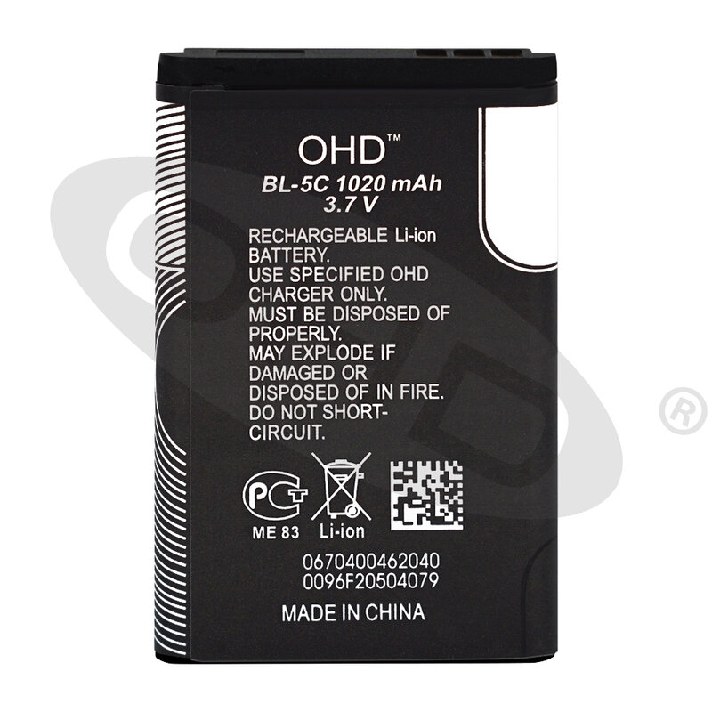 OHD-batería de litio de repuesto BL5C BL 5C para Nokia batería de litio de 1020mAh, para Nokia 1112, 1208, 1600, 2610, 2600, n70, n71, 1 ud., BL-5C
