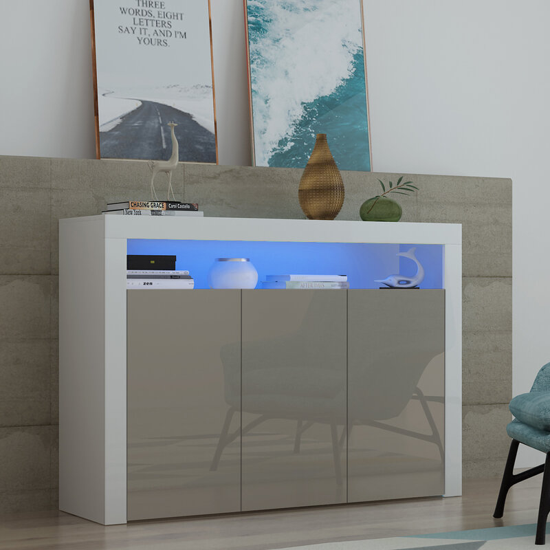 Panana Modern Living Room Cupboard Unit Matt Body & White High Gloss Fronts Cabinet Furniture Wall Shelf Ship to Europe