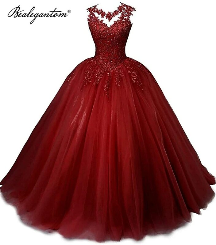 Bealegantom amor vinho vermelho vestido de baile vestidos quinceanera 2021 aplique de renda doce 16 vestido de baile 15 anos