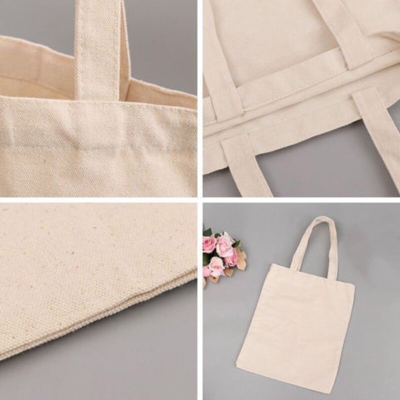 Eco Reusable Handbag Tote Blank Pattern Shopping Bags Foldable Canvas Shoulder Bag Daily Use Kitchen Cotton Bread Pouch Portable