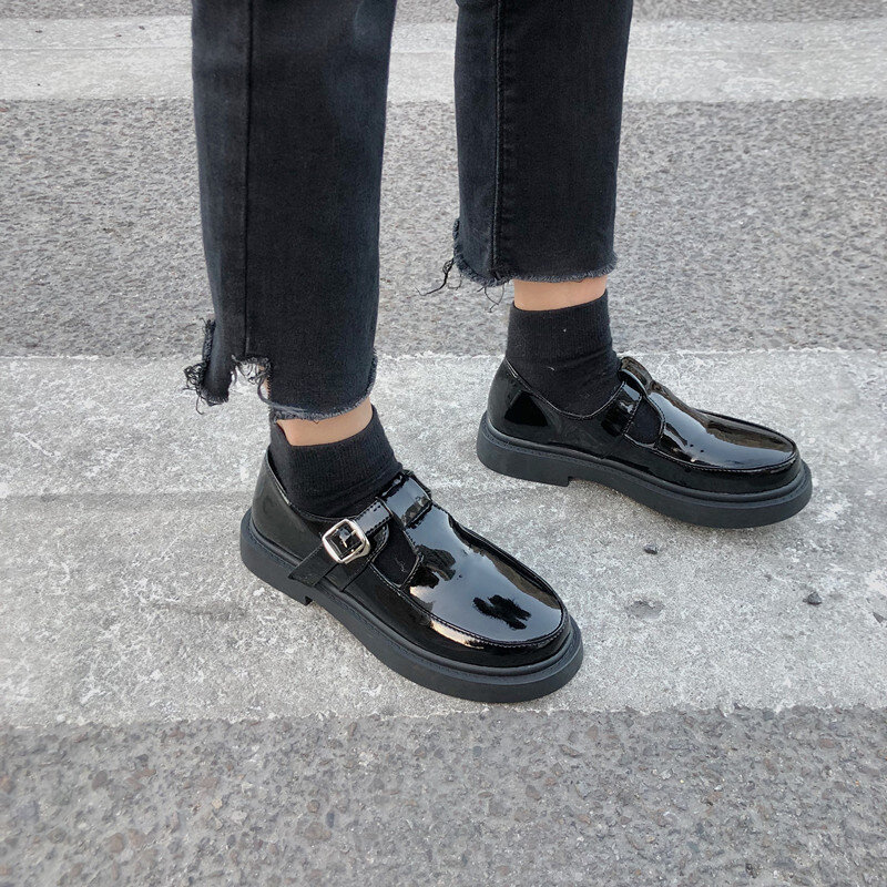 Wiosenne/jesienne modne obuwie nowe komfortowe skórzane damskie buty damskie płaskie solidne czarne Slip on Female Tenis Feminino W35-25
