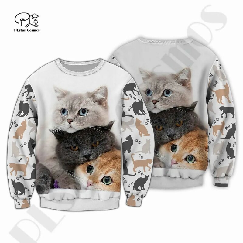 Новинка, милый пуловер PLstar Cosmos в стиле Харадзюку с принтом кошек, домашних животных, премиальная уличная одежда, уникальные толстовки унисекс, свитшот на молнии