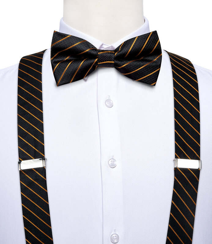 DiBanGu Mens ปรับผ้าไหม Bow Tie Cufflinks พ็อกเก็ตสแควร์ชุดคลิปโลหะ Y กลับยืดหยุ่นสายรัดกว้าง3.5ซม.