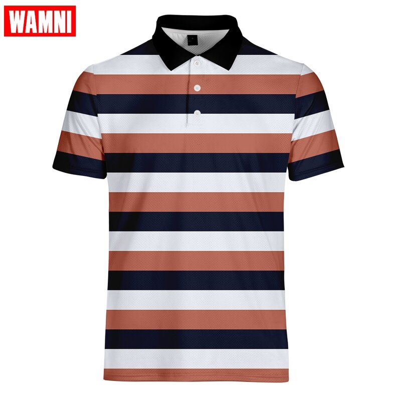 WAMNI Sport 3D Polo Tennis Schnell Trocknend T Shirt Badminton Casual Geometrische drehen-unten Kragen Männlichen Streetwear Gestreiften Polo -hemd