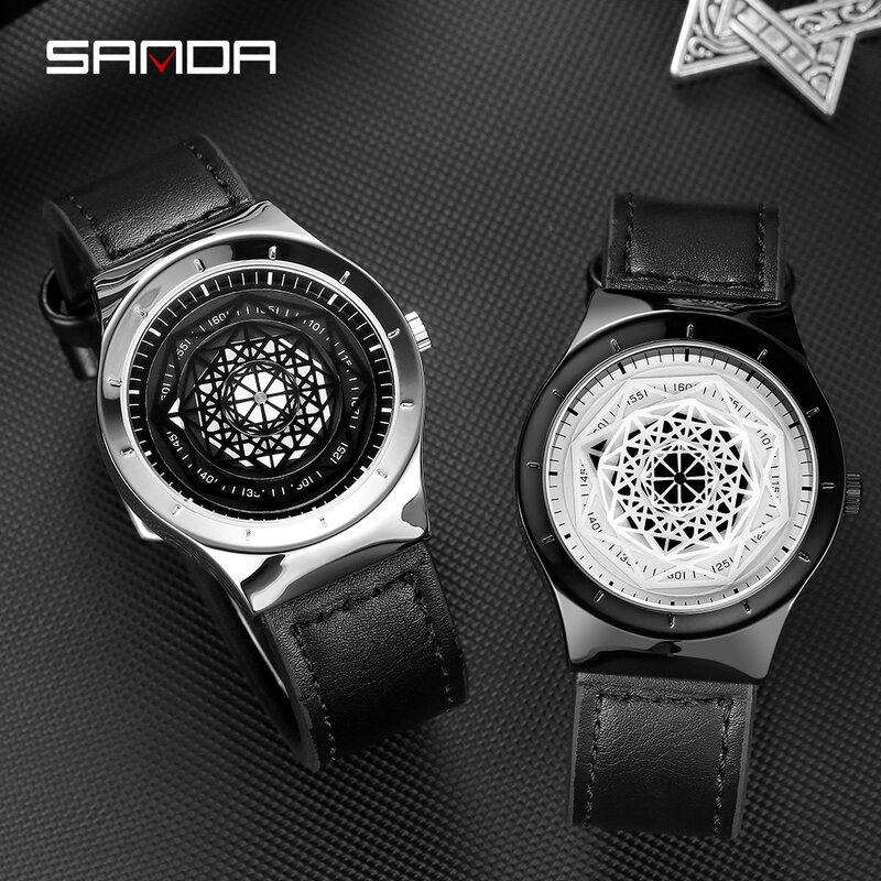 SANDA-reloj deportivo de cuarzo para hombre, cronógrafo de pulsera de cuero a la moda, con calendario, de lujo