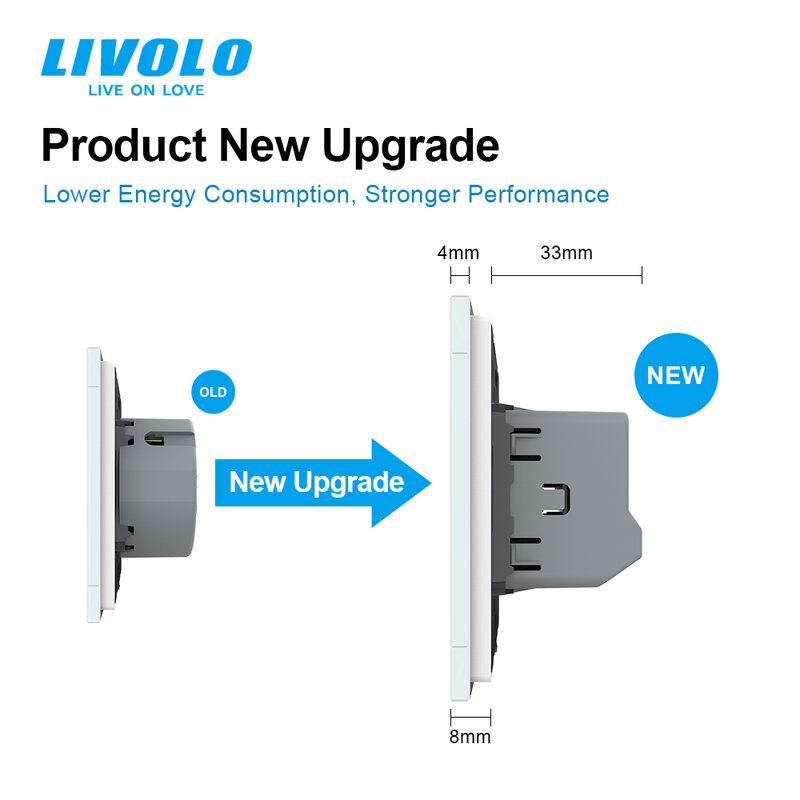 Livolo EU 표준 터치 스위치, 2 갱 2Way 제어, 7 색 크리스탈 유리 패널, 벽 조명 스위치, 220-250V,C702S-1/2/3/5