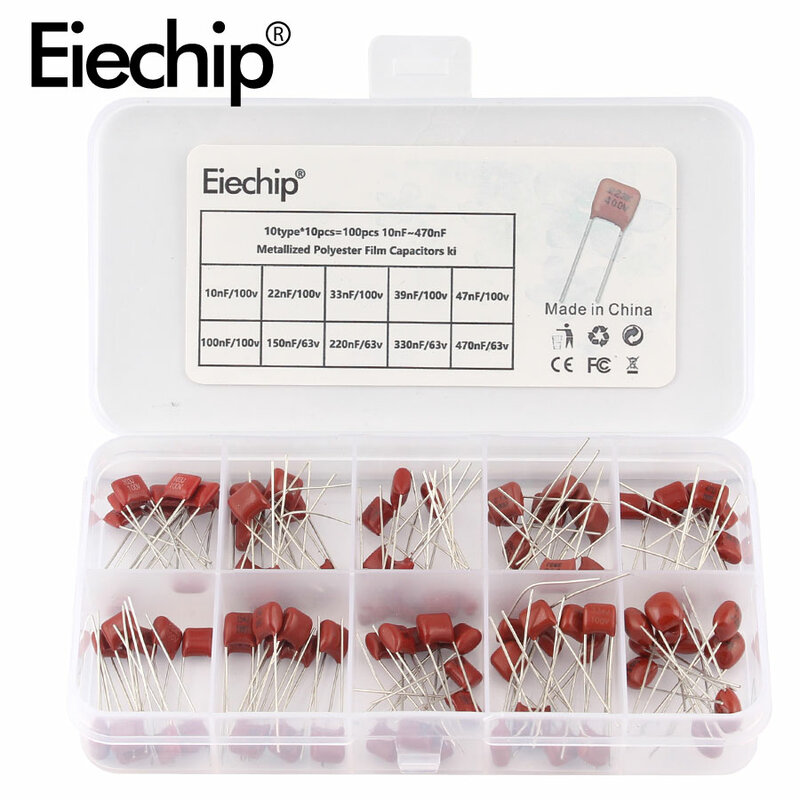 100pcs/lot 10nF~470nF Metallized Polyester Film Capacitors Assortment Kit High precision and stability samples CBB capacitor set