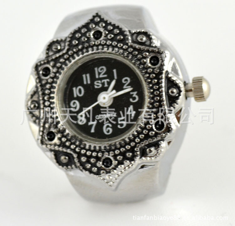 차오 양 미니 시계 패션 쿼츠 시계 분위기 꽃 손가락 시계 반지 시계