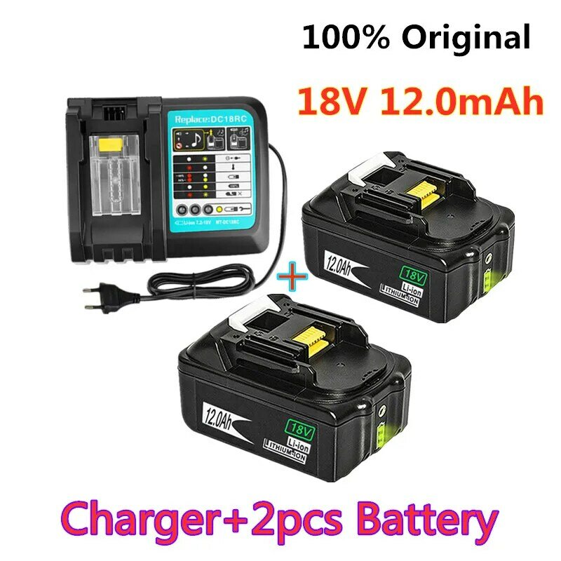 Bateria recarregável da ferramenta elétrica da substituição da bateria do li-íon de 18v 12.0ah para makita bl1880 bl1860 bl1830 + 3a carregador