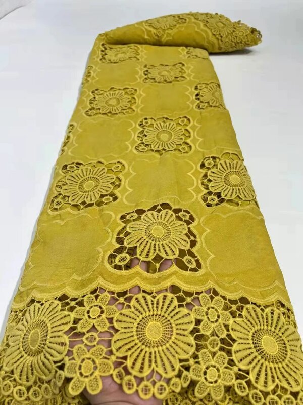 Новейшая белая кружевная ткань из хлопка 2022 высококачественное кружево 5 ярдов бесплатная доставка нигерийская желтая кружевная ткань для вечернего платья