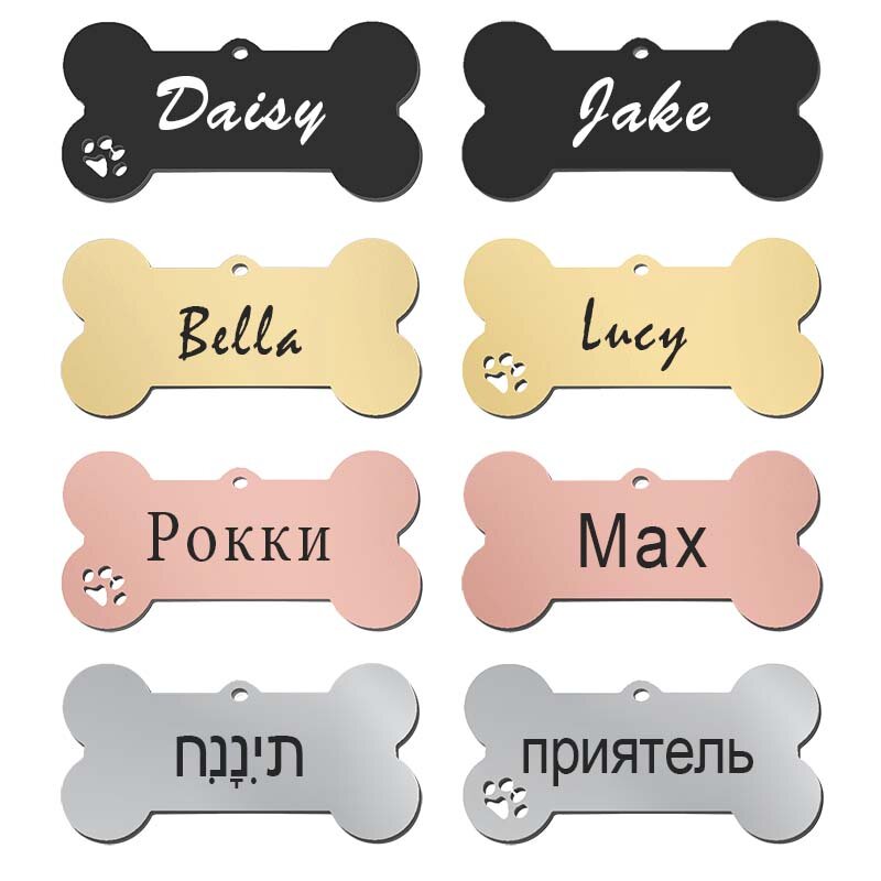 Pet Collar Personalized ID Tag Engraved Name for Dog Cat Puppy Keyring Charm Pendant Bone Necklace Accessories