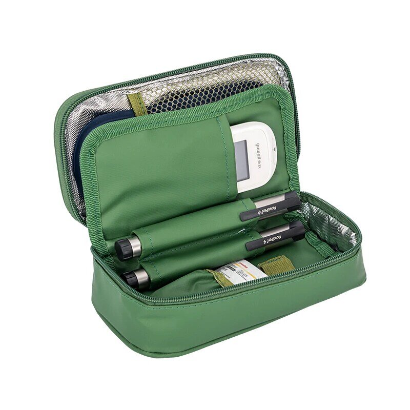 Mega-caja de refrigeración para diabetes, bolsa portátil de tamaño mediano con aislamiento, estuche de viaje, tela de nailon, papel de aluminio, bolsa de hielo