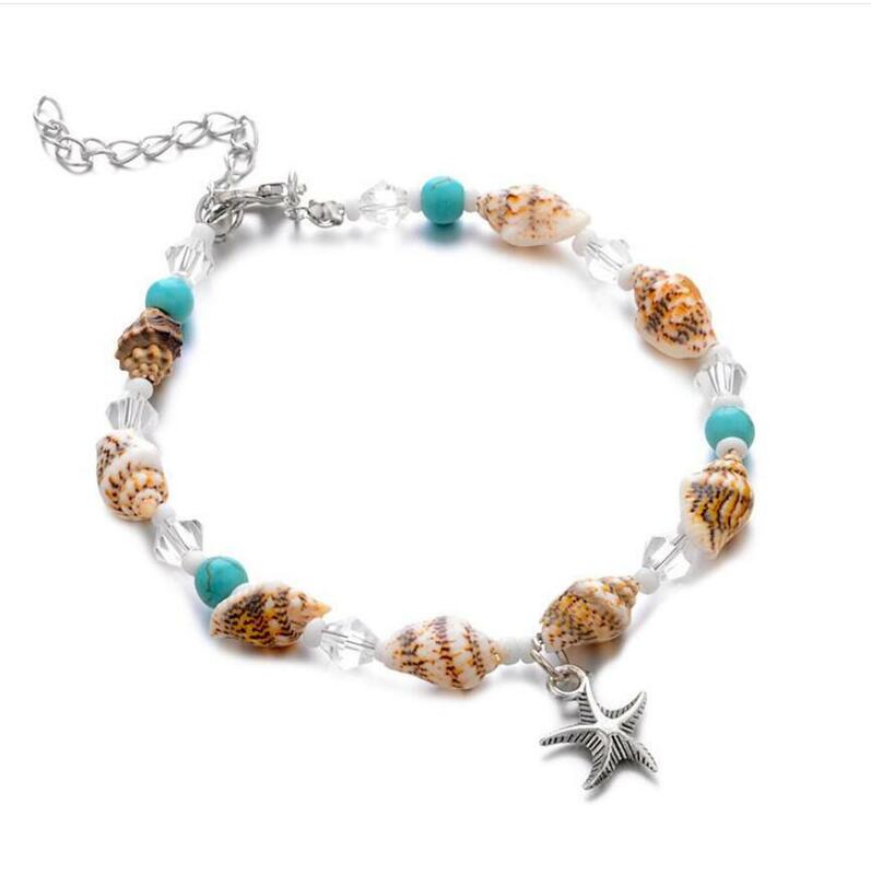 Nowa obudowa koraliki rozgwiazdy na obrączki plażowe dla kobiet bransoletka na nogę ręcznie robione artystyczne łańcuszek na kostkę biżuteria Boho sandały S2287