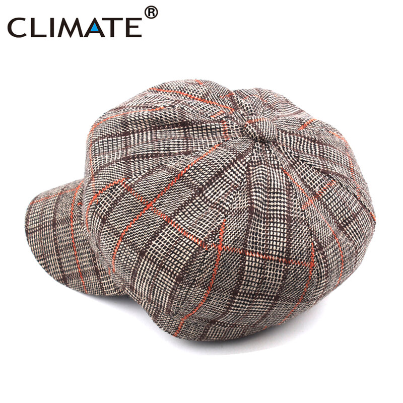 المناخ-قبعة نسائية مثمنة ، قبعة ربيعية عصرية ، نمط مربعات ، قبعة من الصوف