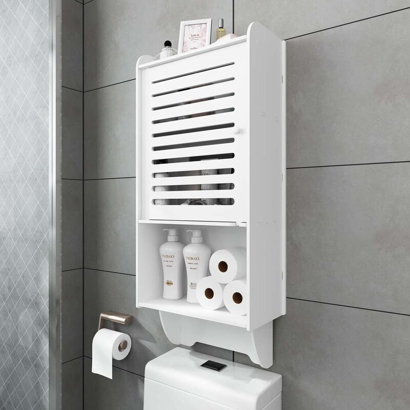 Gabinete de baño no perforado a prueba de agua, estante sobre el inodoro, armario de almacenamiento de baño colgante de pared