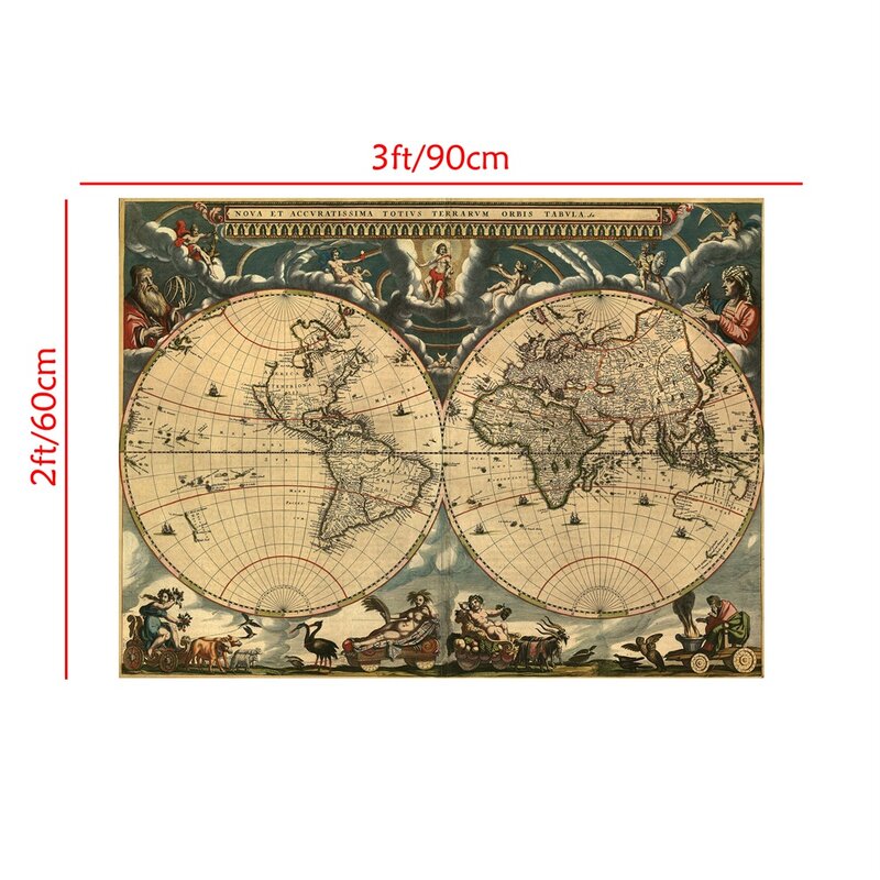 Mapa latino del mundo Vintage para decoración del hogar, pintura en aerosol para oficina, escuela, arte de pared, carteles e impresiones, 60x90cm