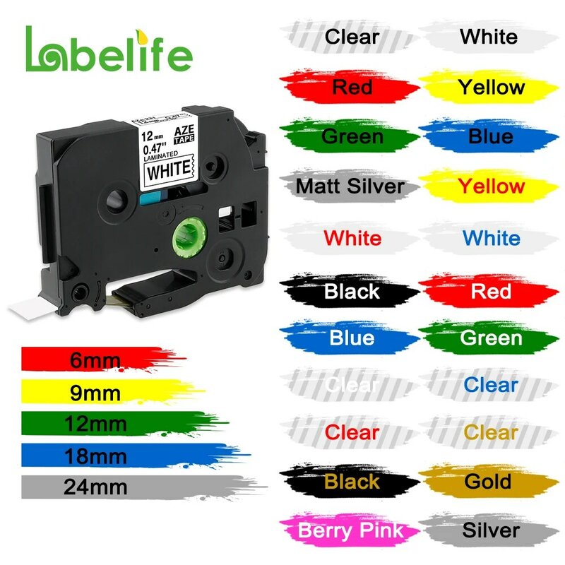 Labelife-cintas de etiquetas tze multicolores, compatibles con p-touch Label Maker PTH110, cintas laminadas impermeables y a prueba de aceite, 231, 221, 121