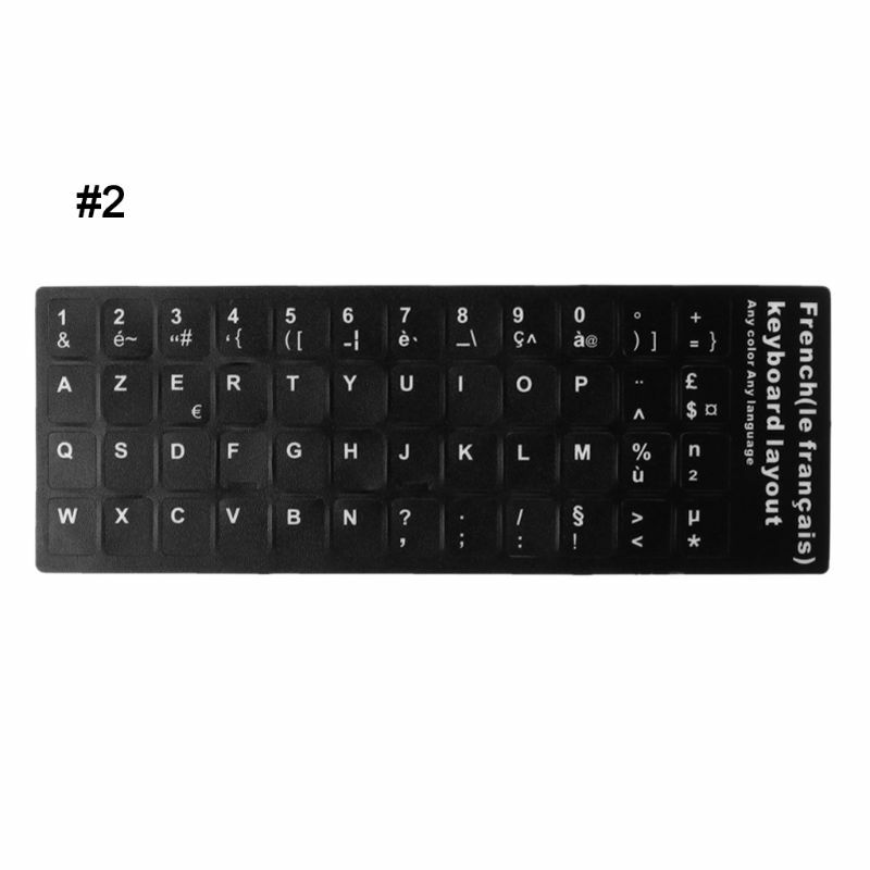 Durable ruso/francés/español/japonés/alemán/Árabe/coreano/italiano teclado adhesivo negro fondo con Lette blanca