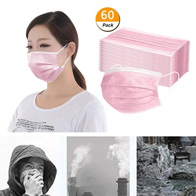 10 30 60 10pcs Pink Disposable Face Mask Good Quality Low Price Face Mask One Time Use Adult Bibs Common Scarf Handwear In Stock