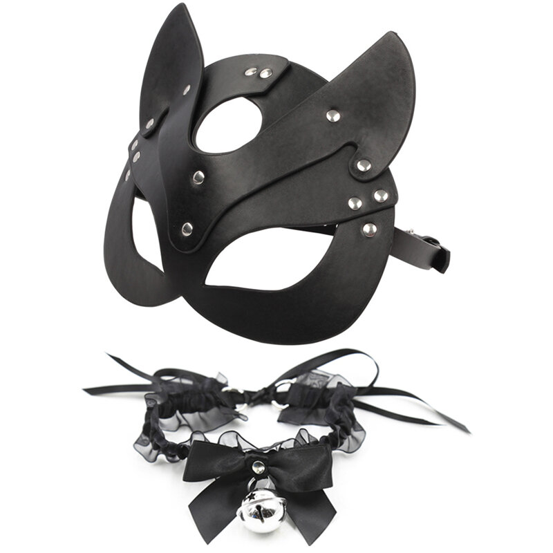 Masque de Cosplay de chat femme BDSM Sex, en cuir PU, masque de Cosplay Bdsm fétiche, jouets sexuels érotiques en Latex de lapin avec col, pour femme