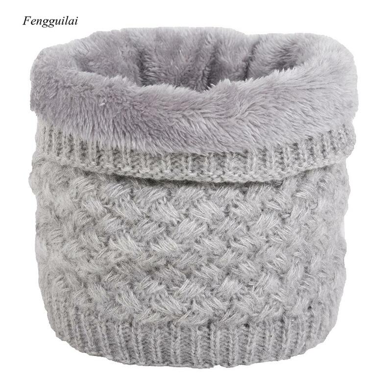 Winter Warm Knitted Ring Scarf Fleece Inside Elastic Knit Plush Scarves Men Women Thick Warmers Cotton Snood Neck Ring