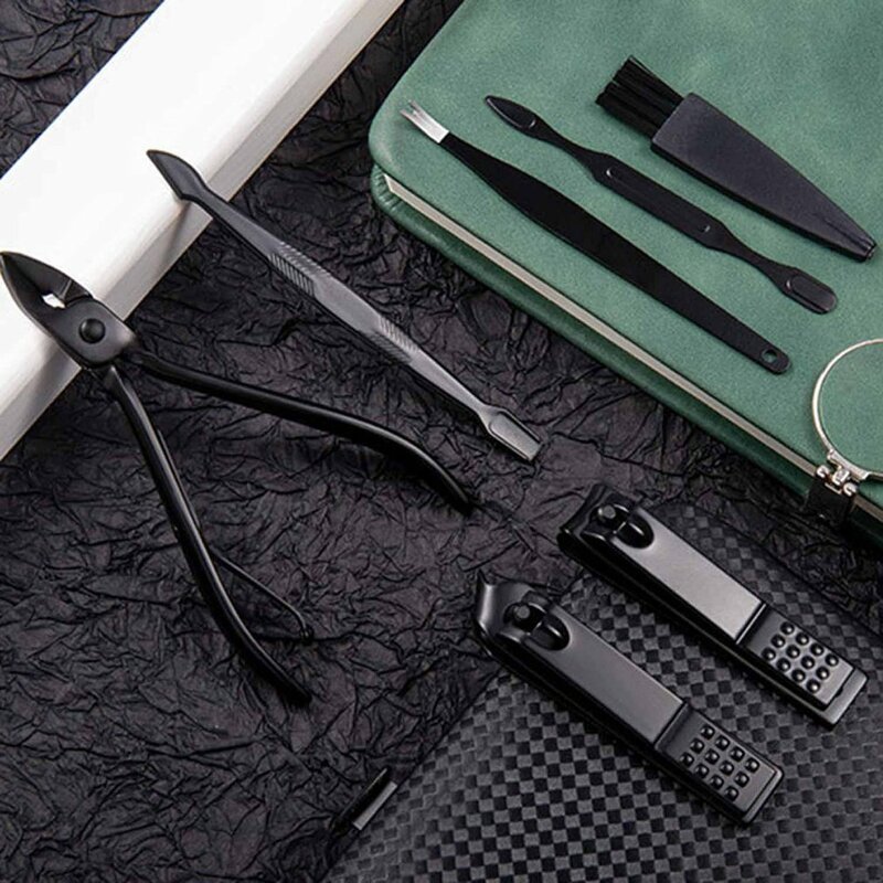 18Pcs Manicure Set Nail Clippers Tools Household  Black Stainless Steel Ear Spoon Nail Cutters Scissors Kit For Manicure Tools