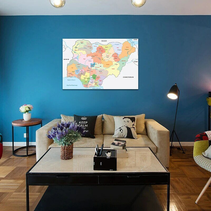 59*42cm o mapa político da nigéria cartaz e estudo de impressão/sala de estar sala arte da parede quadros em tela decoração para casa