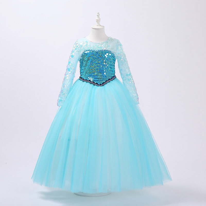 Fantasia infantil de lantejoulas vogueon, vestido de princesa elza rainha da neve para festa de aniversário
