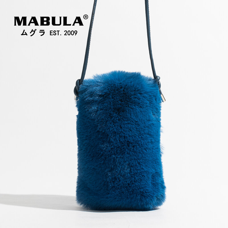 MABULA 2022 Simple Winter Faux Fur Crossbody Bag for Women Small Solid Color Cell Phone Purses Mini Outdoor Travel Pouch