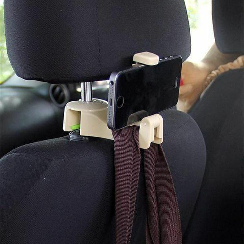 Скрытый крючок на подголовник автомобиля 2 в 1 с держателем для телефона, вешалка на спинку сиденья для сумки, сумки, кошелька, складной органайзер с зажимами для продуктов