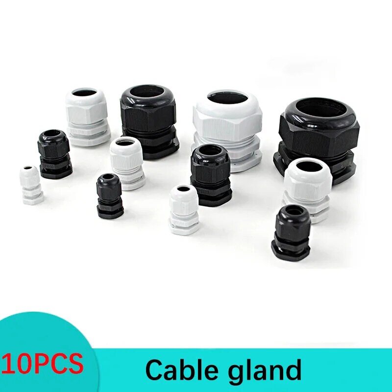 Cable impermeable glándula, conector de entrada IP68, PG7, 3-6,5 mm, PG9, PG11, PG13.5, PG16, PG19/21, blanco y negro, de plástico y nailon, 10 uds.