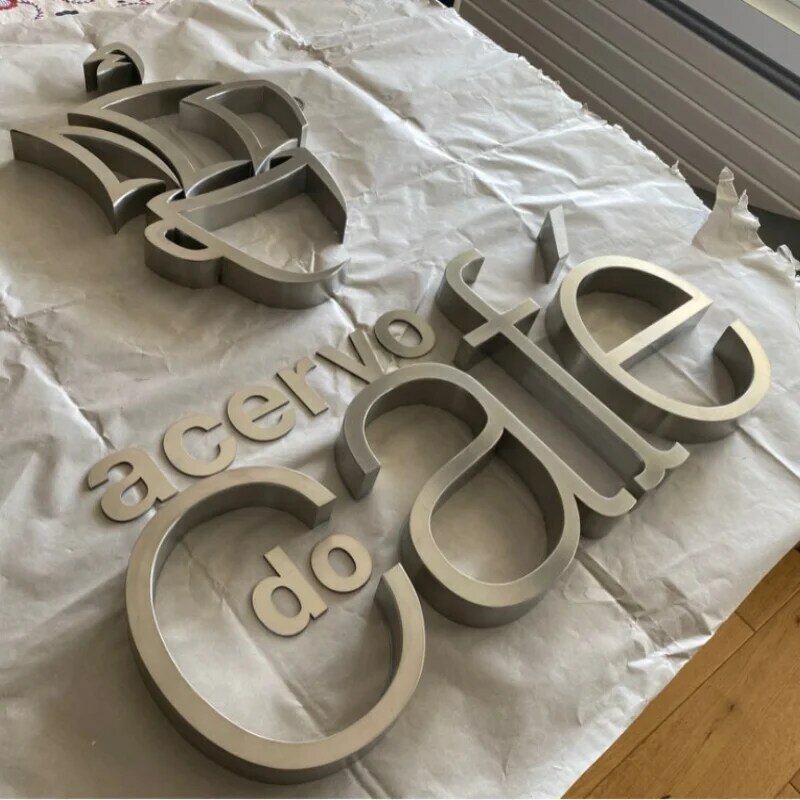 Factory Outlet Outdoor Metal cafe store logo,brushed stainless steel letters signs, satin finish metal reverse shop name signs