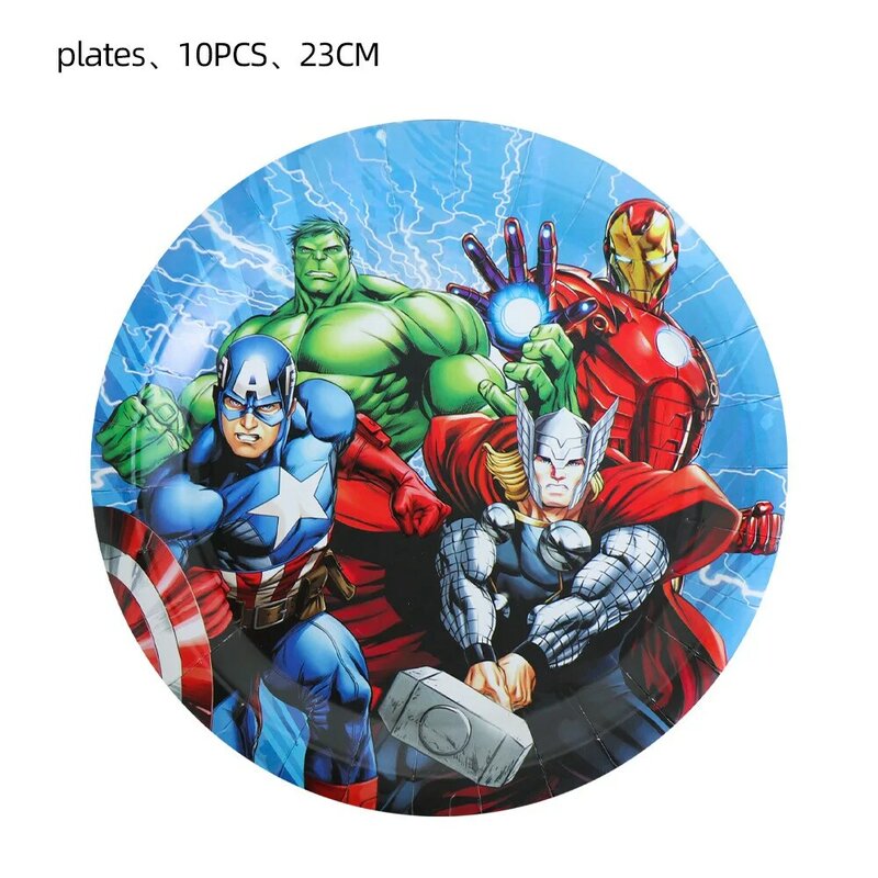 Marvel Avengers Theme Party ตกแต่ง Disposable Tableware แก้วกระดาษแผ่นแบนเนอร์บอลลูนวันเกิดสำหรับเด็ก Party Supplies
