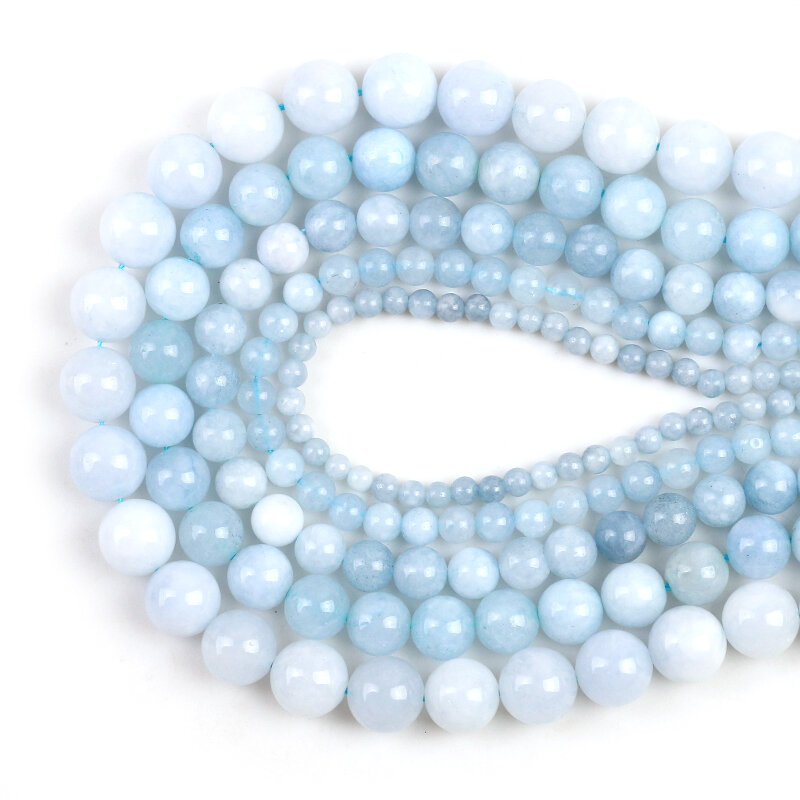Batu Angelite Alami Biru Putih Bicolor Halus Bulat Longgar Manik Spacer untuk Membuat Perhiasan DIY Gelang 15 ''Untaian 4/6/8/10Mm