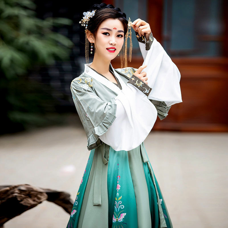 중국 전통 드레스 Hanfu 레드 여성 민속 무용 요정 드레스 빈티지 의상 고대 무대 의상, 소녀 공주 정장