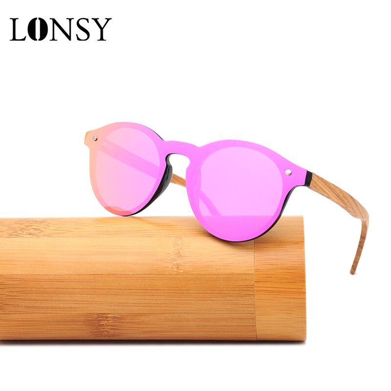LONSY 패션 우드 여성 선글라스 편광 된 클래식 대나무 안경 브랜드 디자이너 Sun Glasses 여성 Grandient Shades Oculos