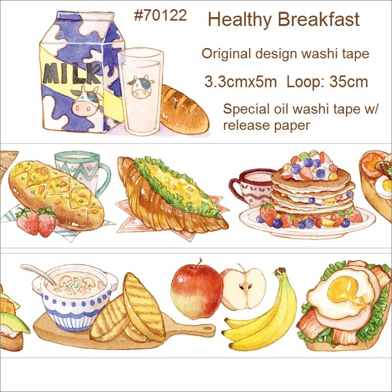 음식 시리즈 와시 테이프, 음식 음료, 패스트 푸드, 건강 아침 식사 종이 테이프, DIY 장식, 3.3cm x 5m