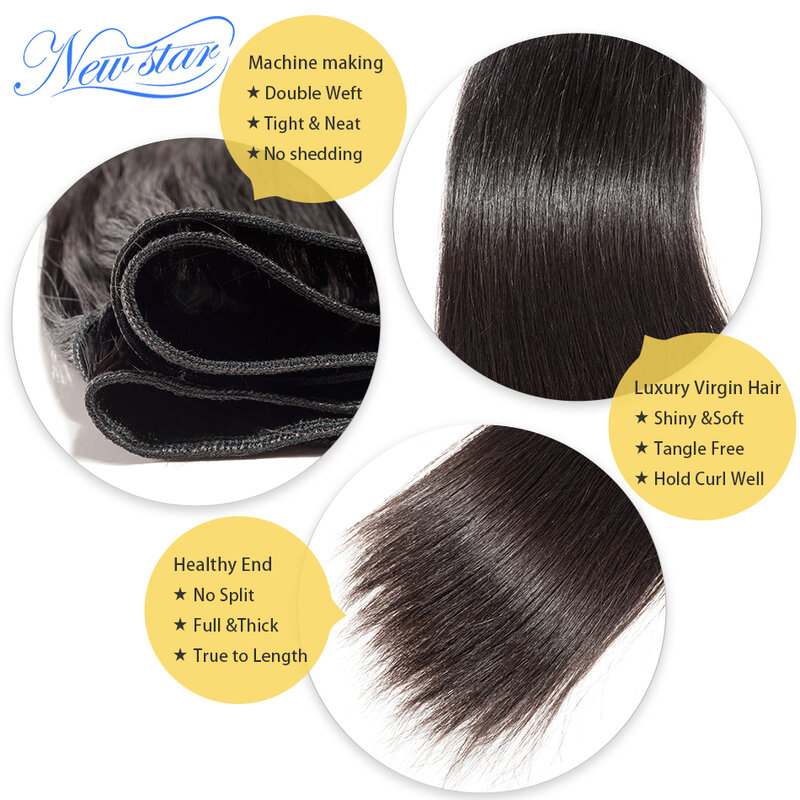 Brazilian Virgin Human Hair Straight Extension 3 Bundles Deal 100%Unprocessed Intact Cuticle New Star Long 11A Raw Hair Weaving